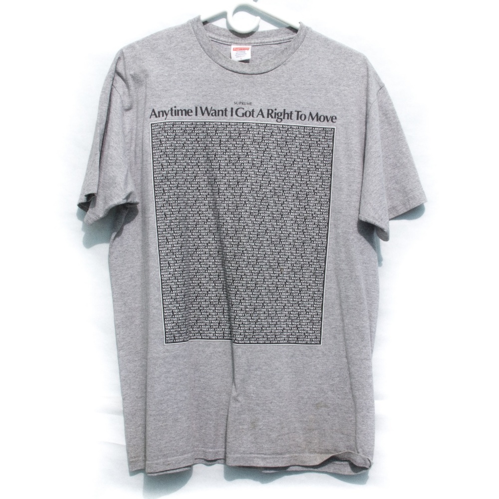 Supreme Mens Right to Move Logo T Shirt Grey Large